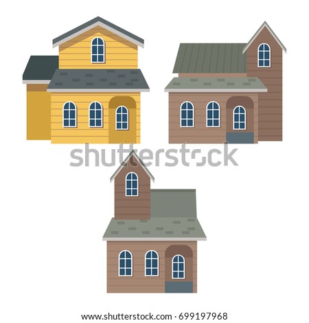 white background of set collection facade houses