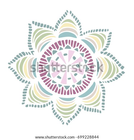 Flower mandala in hand drawn style for prints, fabric and ceramic. Vector illustration. 