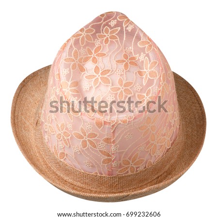 hat with a brim .hat isolated on white background . pink hat