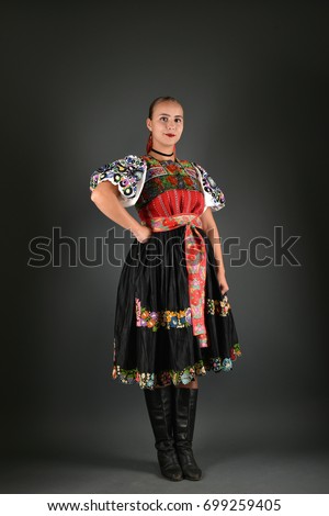 Slovakian folklore. Traditional slovakian costume.