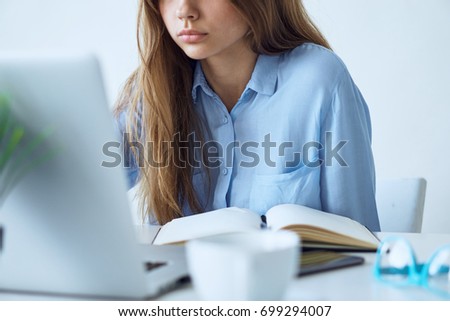 Business work, business woman working behind laptop                               