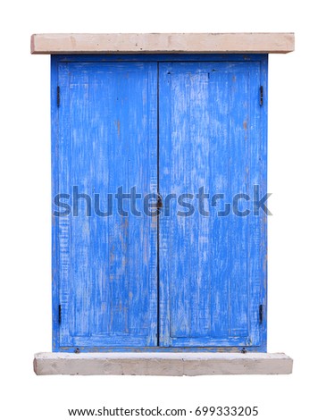 old blue wooden window isolated on white