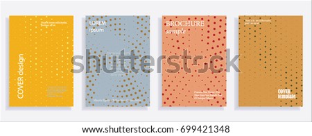 Minimalistic cover design templates. Layout set for covers of books, albums, notebooks, reports, magazines. Star, dot halftone gradient effect, flat modern abstract design Geometric mock-up texture. Royalty-Free Stock Photo #699421348