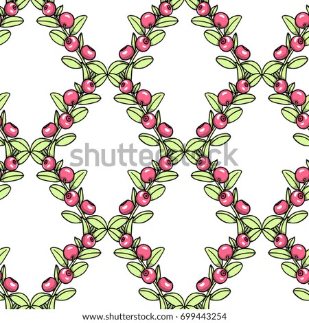 Vector seamless pattern with hand drawn cranberry twigs. Beautiful floral design elements, ink drawing