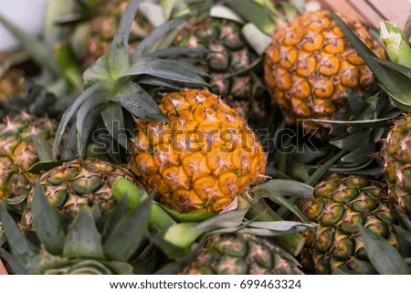 Closeup pineapple fruits in the supermarket of Thailand
