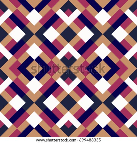 Abstract seamless simple pattern. Vector geometric background of triangles in violet, blue and white colors. Mosaic texture for textile, clown, carpeting, warp, book cover, clothes