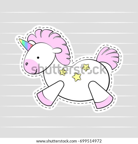 Cute cartoon unicorn isolated on grey background.