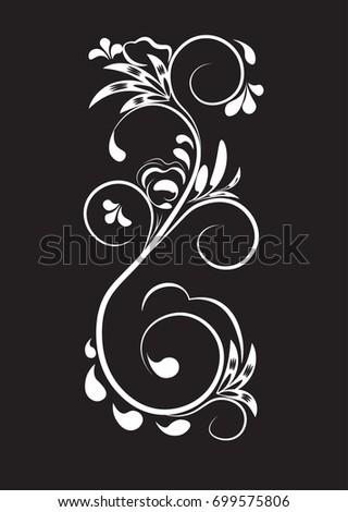 beautiful vintage flower pattern, white on a black background, drawings of monograms on nails