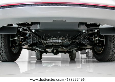 Bottom view of chassis and suspension car Royalty-Free Stock Photo #699583465