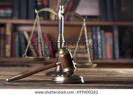 Symbols of law concept background. Law business.