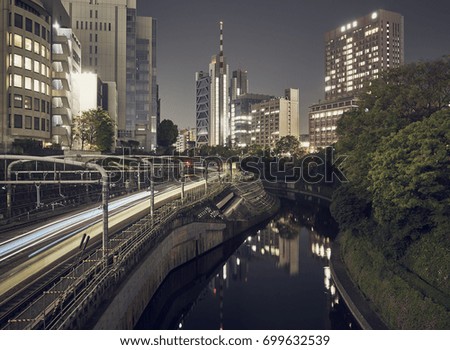 Railway tracks close to a river at Tokyo                                        