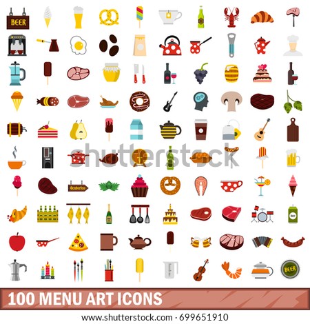 100 menu art icons set in flat style for any design vector illustration