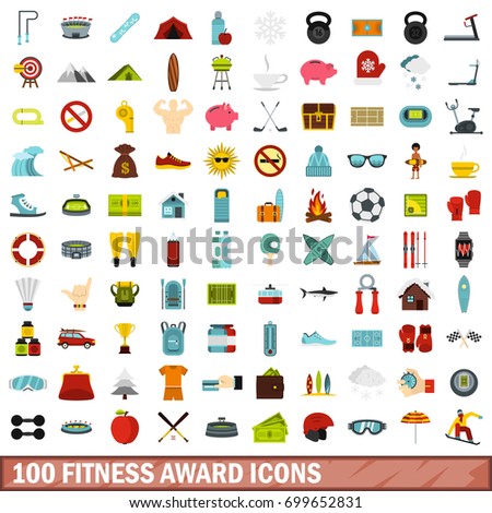 100 fitness award icons set in flat style for any design vector illustration