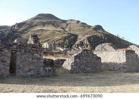Uyo Uyo archeological site, before inca times, near the town of Yanque, in Colca Canyon, Peru, during the dry season Royalty-Free Stock Photo #699673090