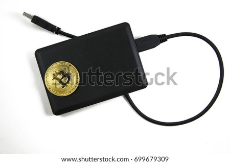 golden bitcoin on hdd isolated