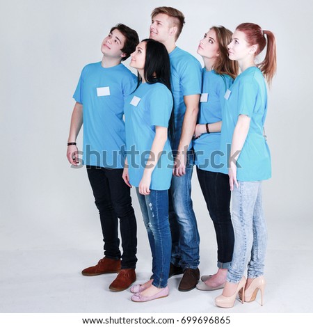 Group of happy students. Isolated over white background