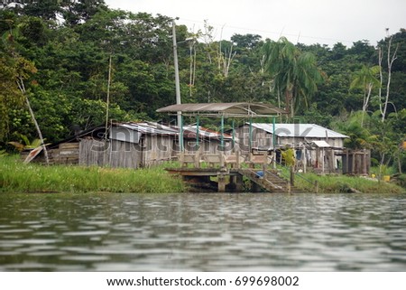 Houses on the river bank of the Rio Verde, Esmereldas, Ecuador