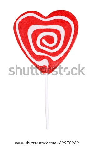 red and white swirl heart shape lollipop