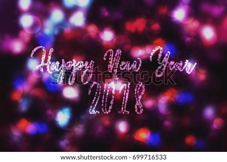 Abstract purple bokeh New year 2018 background. Modern simple flat sign. Trendy  decoration symbol for website design.