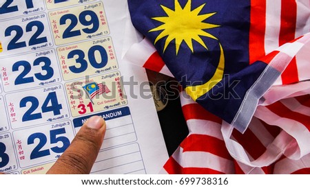 Calendar marked at 31st August with Malaysian Flag. Symbolize Malaysia Independance Day or Merdeka Day which fall on 31st August 1957.