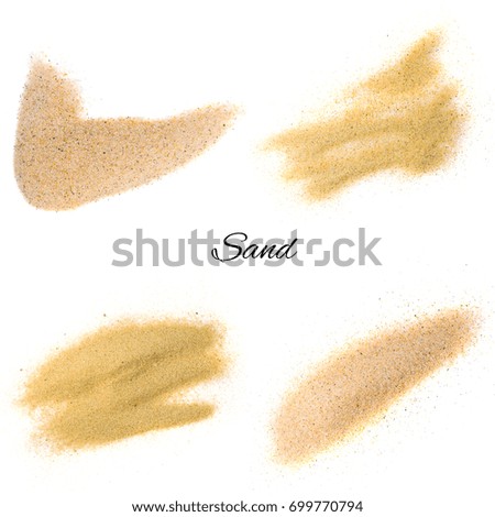 Set of sand splash or sand explode isolated on white background. Sand texture top view