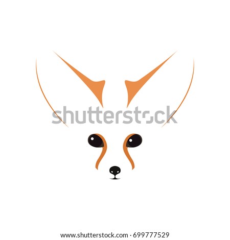 Fennec muzzle, eyes and ears. Contour vector illustration.