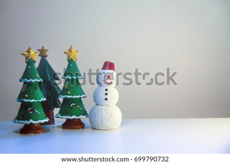 snowman and pine trees, Merry X'mas .