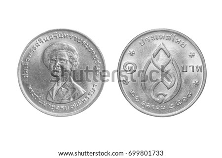 Money of thailand on white background,coin commemorative medal,macro photo