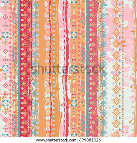 Tribal art seamless pattern. Distressed ethnic texture. Abstract repeating background