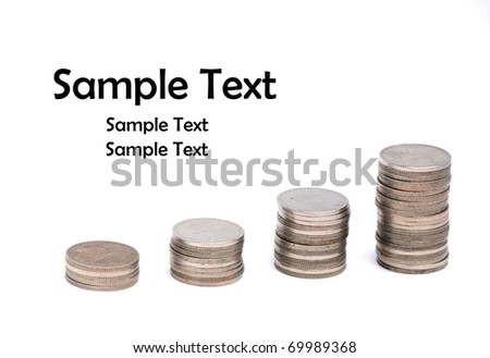 Columns of silver coins isolated on white