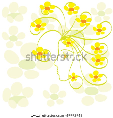 Profile of girl with floral design