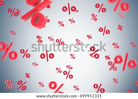 Falling bright red per cent symbols against a gray background. Concept of marketing and a sale policy