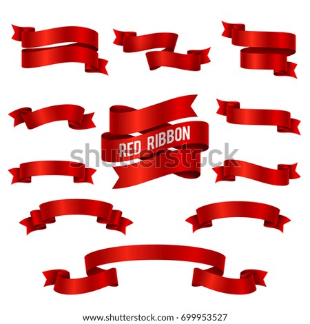 Silk red 3d ribbon banners vector set isolated. Illustration of red ribbon collection for decoration swirl Royalty-Free Stock Photo #699953527