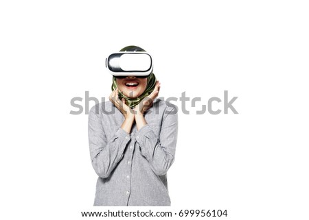 Asian Woman with virtual reality goggles