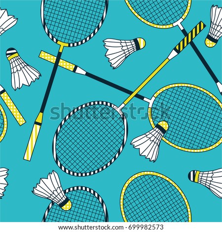 Seamless pattern with sports equipment. Colorful overlapping background vector. Illustration with tennis rackets and shuttlecocks. Decorative wallpaper, good for printing