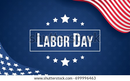 Labor day banner vector illustration, USA flag waving on blue star pattern background with copy space.