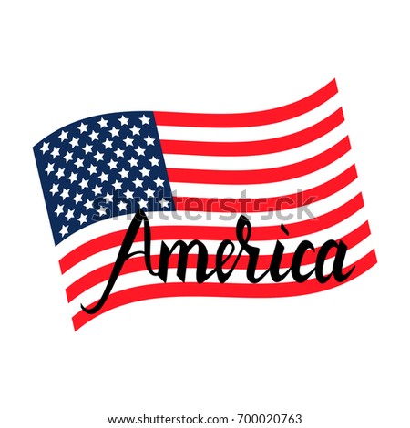American flag with inscription brush America isolated on white background