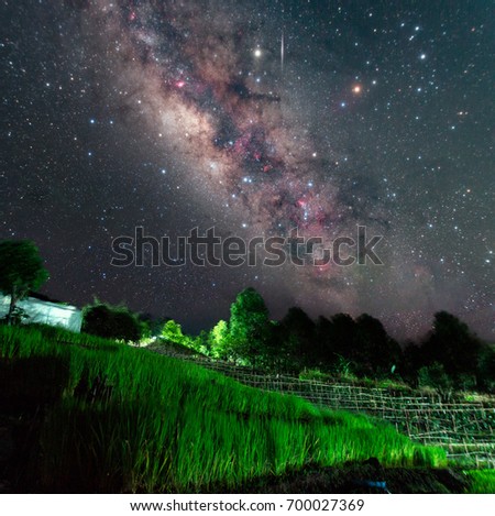 Milky way over the rice terrace at Nan province, Thailand
