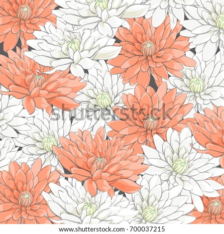 Background of delicate chrysanthemums white and orange