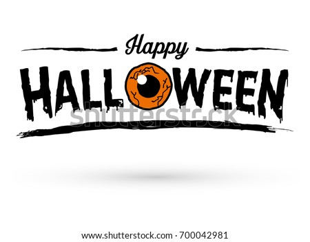 Happy Halloween Text Banner with Orange Eye, Vector Royalty-Free Stock Photo #700042981