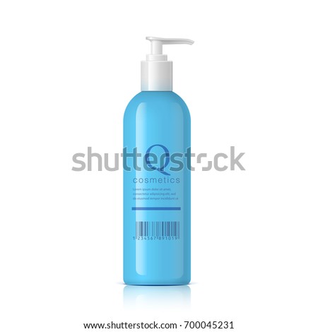 Realistic blue Cosmetic bottle can sprayer container. Dispenser for cream, soups, and other cosmetics With transparent lid. Template For Mock up for brand template. vector illustration.