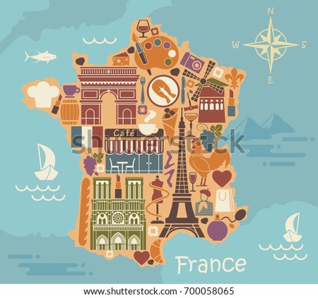 Symbols of France in the form of a stylized maps