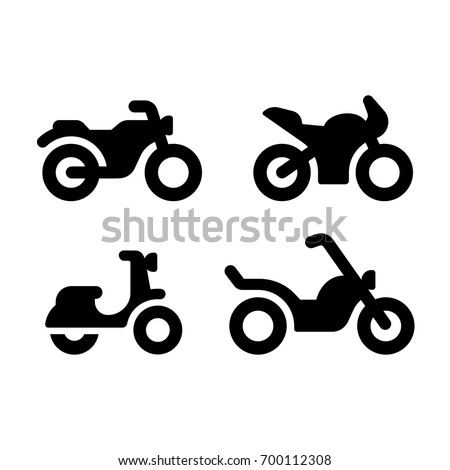 Simple and modern motorcycle vector icon set. Classic motorcycle, sports bike, moped and chopper. Minimal silhouette illustrations.