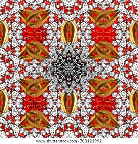 Good for greeting card for birthday, invitation or banner. Decorative symmetry arabesque. White on red background. Vector illustration. Pattern medieval floral royal pattern.