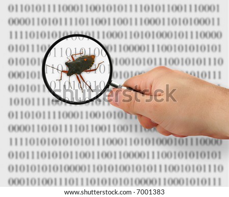 concept of searching for a bug, binary code is abstract, photo of bug is my property