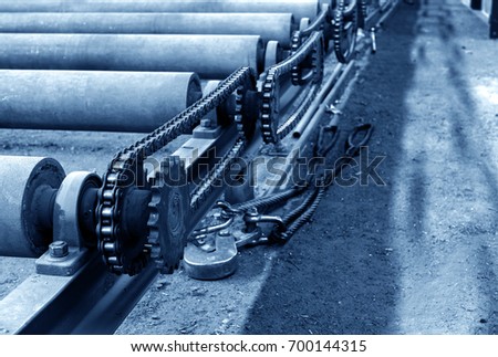 Steel factory production line of the machine close-up