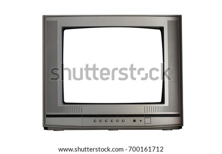Old TV set with blank screen isolated on white. Royalty-Free Stock Photo #700161712