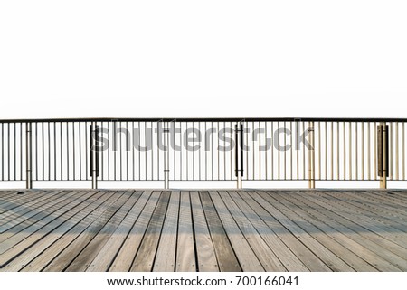 wooden floor and railings isolated on white with clipping path Royalty-Free Stock Photo #700166041