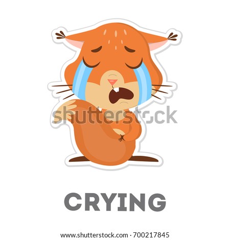 Isolated crying squirrel on white background. Sad animal with tears.
