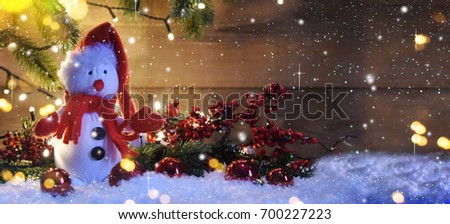Christmas snowman with decoration and lighting